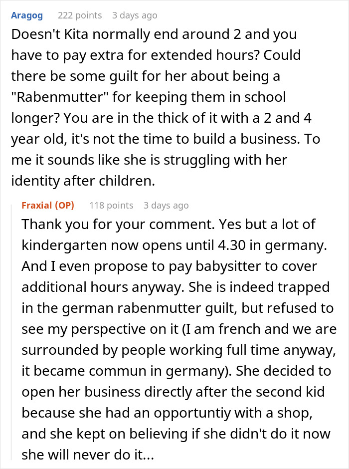 Reddit screenshot about childcare, career choices and relationship strain, mentioning girlfriend ATM