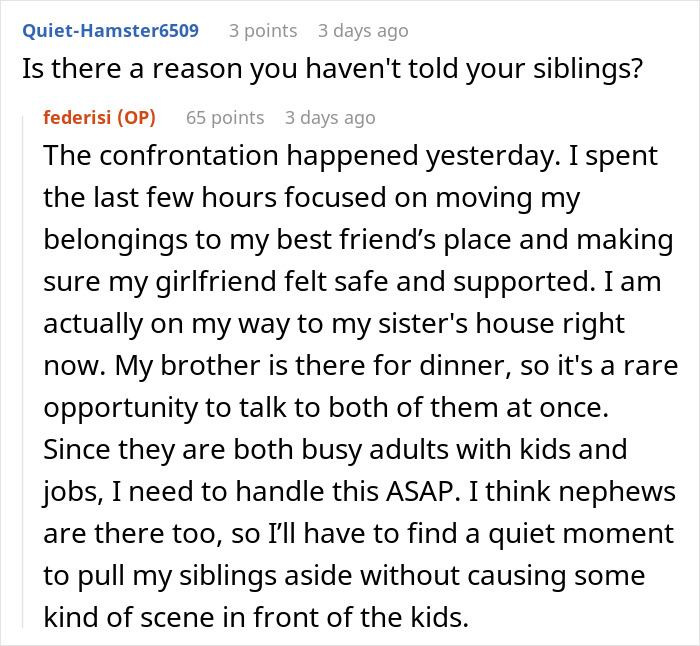 Screenshot of an online discussion about a guy’s mother secretly going through his girlfriend’s wallet and taking photos of her ID.