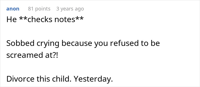 Text message conversation showing frustration and mention of husband throwing tantrum after wife refuses demands.
