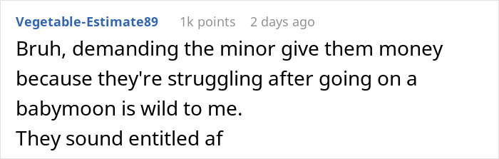 Screenshot of a Reddit comment discussing a teen&rsquo;s stepsister supporting her against stepmom&rsquo;s criticism of spending money.