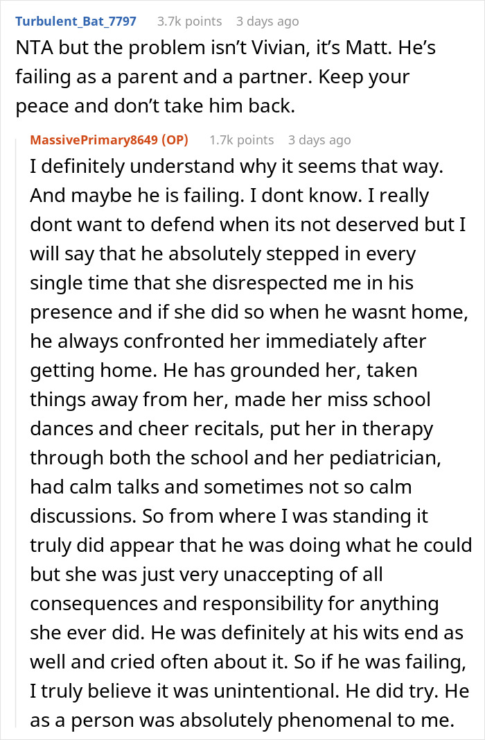 Comments discussing a woman snapping and kicking her fianc&eacute; and stepdaughter out and not wanting them back.