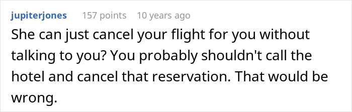 Screenshot of an online comment discussing a situation involving a flight cancellation and reservation issues.