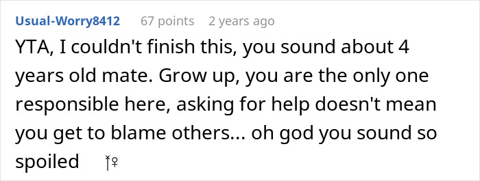 Reddit user comments criticizing a man blaming his wife for having no slacks for his business trip, sparking online debate.