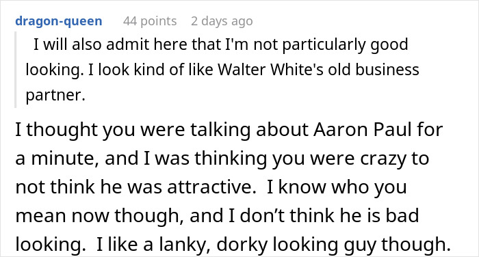 Screenshot of a forum comment discussing attractiveness and relating to the woman demanding her swimmer boyfriend look like her friend&rsquo;s partner.