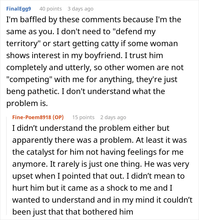 Screenshot of a woman venting about her husband leaving her despite trusting him and not feeling jealous.