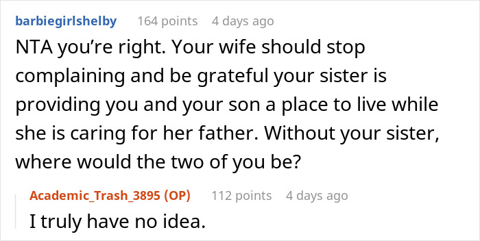 Text conversation about a woman complaining about her sister-in-law despite staying with her for free, husband annoyed. Text conversation about a woman complaining about her sister-in-law despite staying with her for free, husband annoyed.