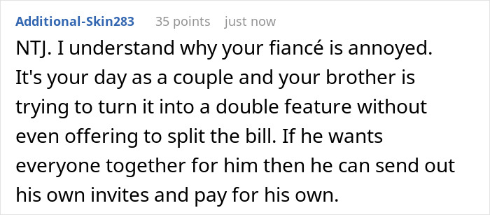 Screenshot of a Reddit comment discussing a brother proposing during sister’s wedding and calling her a bridezilla. Screenshot of a Reddit comment discussing a brother proposing during sister’s wedding and calling her a bridezilla.