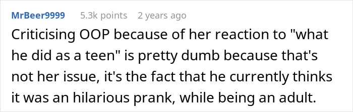 Commenter MrBeer9999 criticizes a guy laughing about bullying as a teen, highlighting the girlfriend's reaction and breakup.