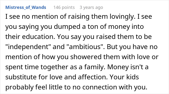 Comment discussing a dad claiming he did everything for his children, yet views all five as failures in his eyes. Comment discussing a dad claiming he did everything for his children, yet views all five as failures in his eyes.