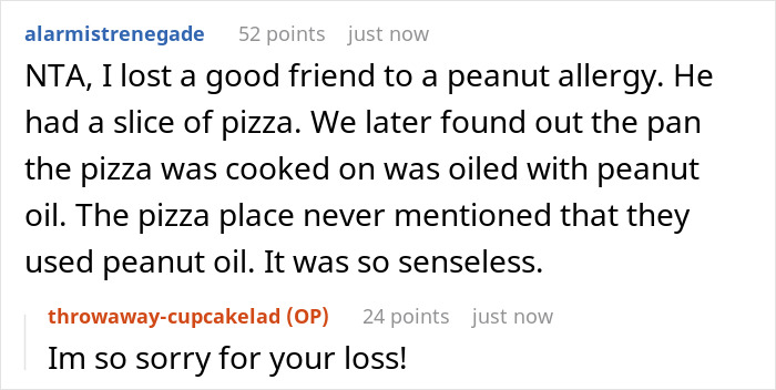 Commenter shares losing a friend due to peanut allergy after ignoring host&rsquo;s food allergy restrictions at party.