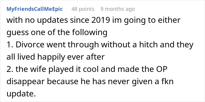 Comment discussing a man secretly playing video games and buying Star Wars figures after his wife banned his hobbies.