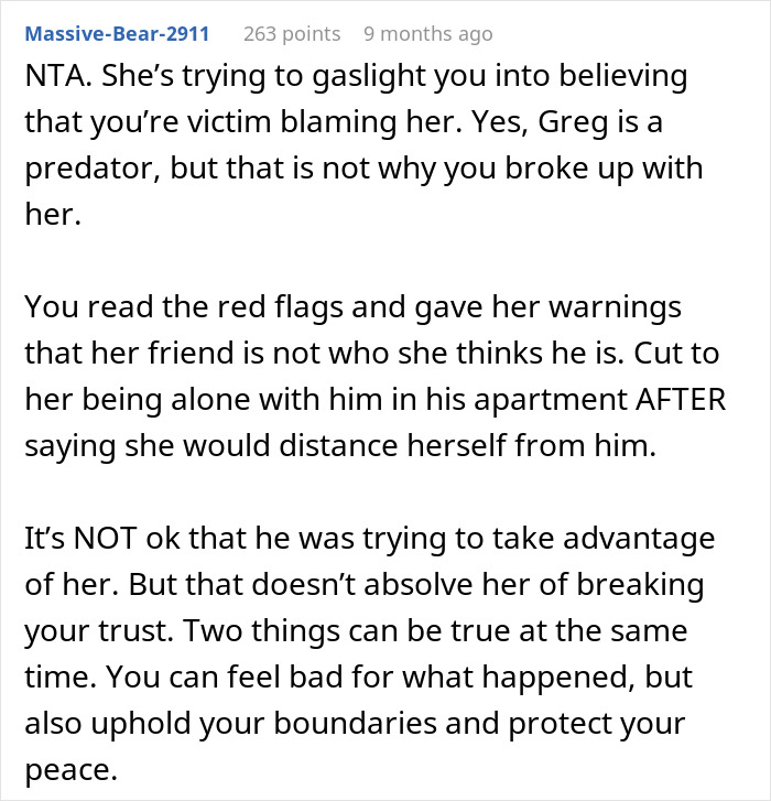 Comment discussing male bestie making a move, girlfriend calling boyfriend for rescue, and relationship trust issues.