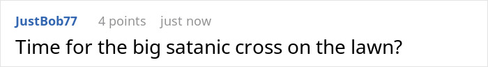 Comment on a forum thread discussing a neighbor sharing a religious pamphlet, referencing police involvement in the situation.