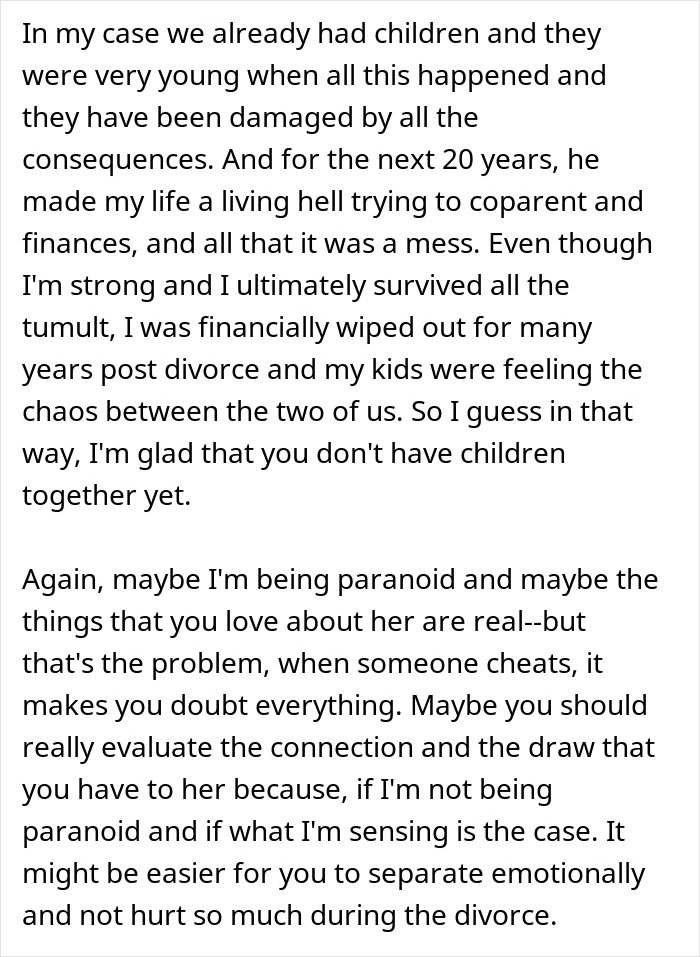 Man reads emotional message about wife&rsquo;s cheating and the impact on family and finances years later.