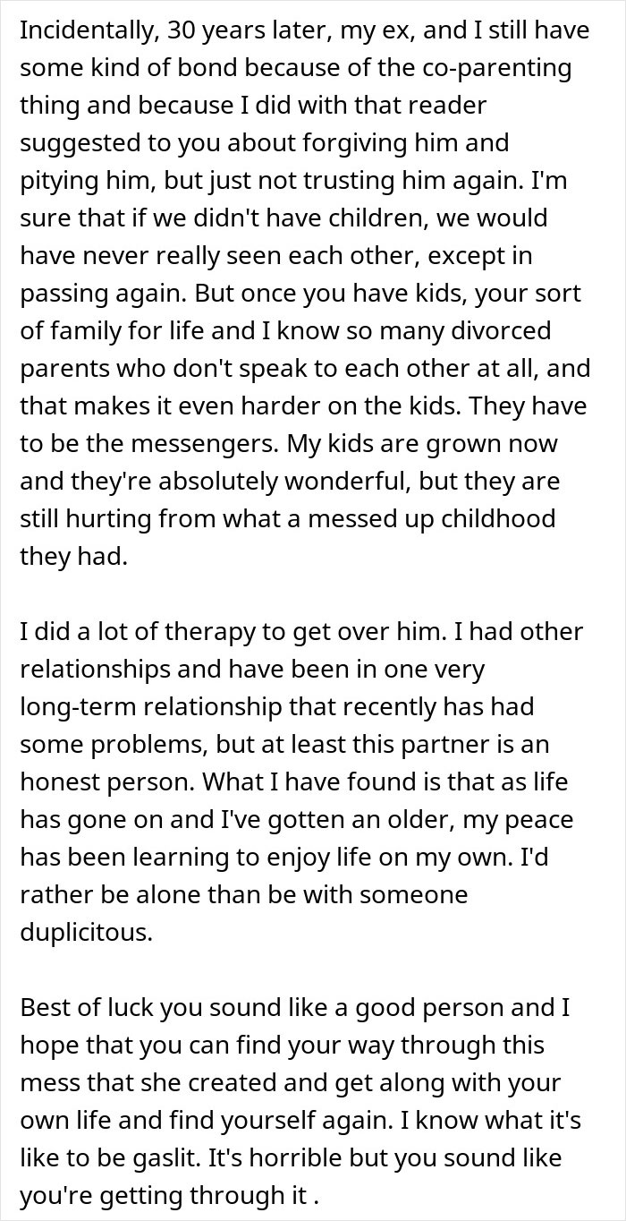 Comment discussing a man finding out years later about his wife's cheating beyond one drunken night.