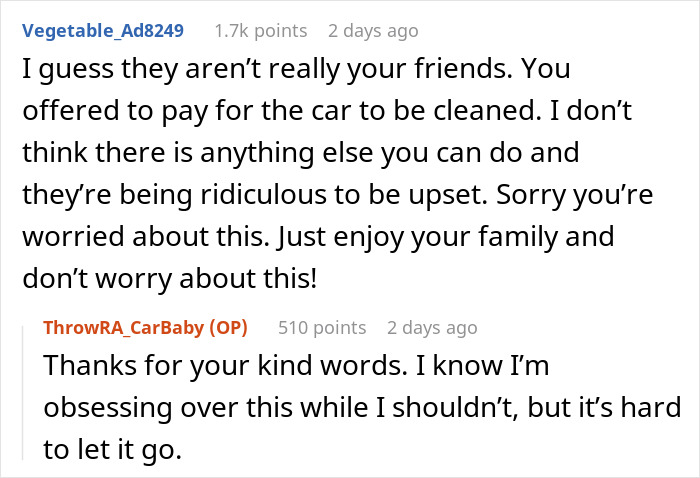 Reddit conversation about woman giving birth in friends' car and feeling confused after friends start ignoring her.