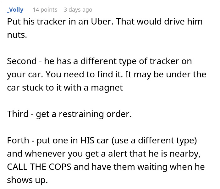 Comment suggesting ways to handle a man upset his 27YO son won&rsquo;t let him track his car with an AirTag for safety.
