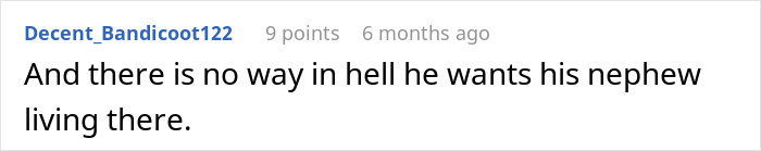 Comment text on a white background about a tenant and entitled sister harassing brother&rsquo;s tenant getting a reality check.