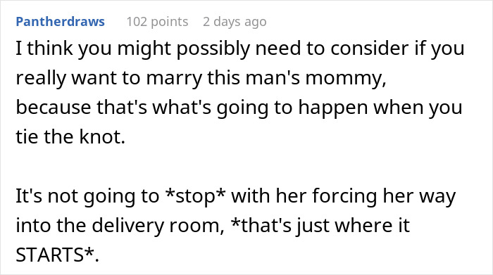 Text post discussing a pregnant woman who refuses fianc&eacute;&rsquo;s mom in delivery room with a request to compromise.