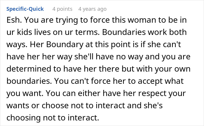 Comment about family boundaries and respect, highlighting issues in ruining family relationship lying mil situations.