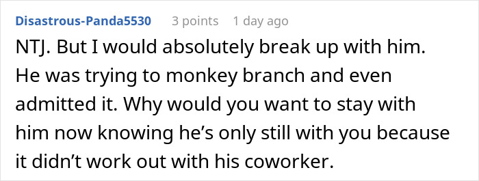 User comment discussing a man&rsquo;s plan to open relationship to date younger coworker backfiring when she&rsquo;s not interested.