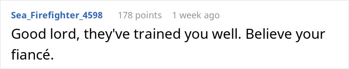 Screenshot of an online comment reacting to a golden child telling sister's fianc&eacute; he could do better, with parents watching.