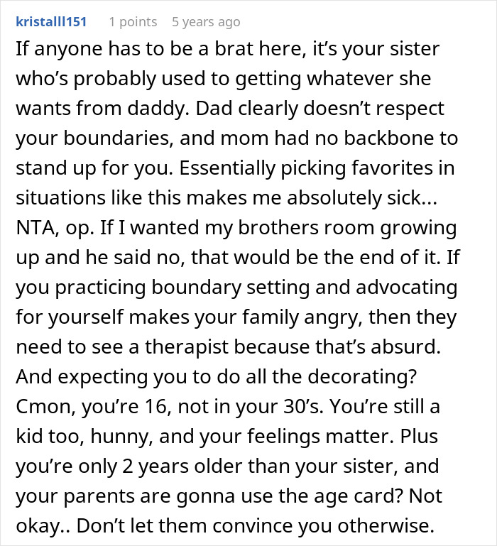 Teen accused of crushing half-sister&rsquo;s dreams by refusing her Christmas wish, causing family conflict and boundary disputes.