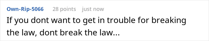 Text comment about not breaking the law, displayed on a white background, related to aunt camera family parole. Text comment about not breaking the law, displayed on a white background, related to aunt camera family parole.