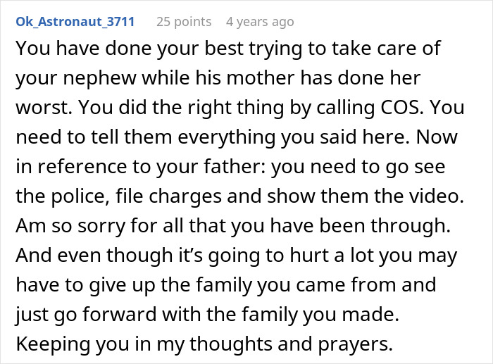 Comment about calling CPS due to mom's neglect of 2-year-old, urging involving police and moving forward with chosen family. Comment about calling CPS due to mom's neglect of 2-year-old, urging involving police and moving forward with chosen family.