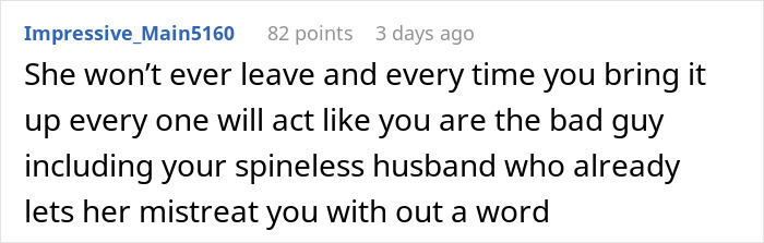 Text post discussing a wife done with hubs&rsquo; relatives living with them, sparking conflict over housing his mommy.