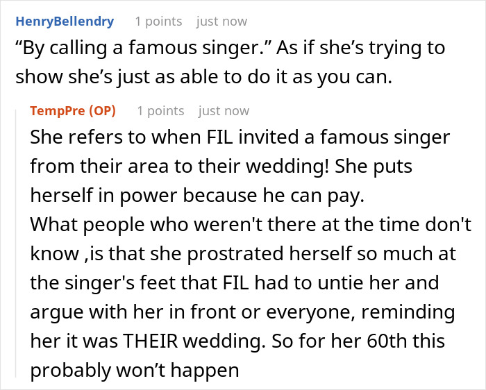 Text conversation about MIL demanding DIL risk job for celebrity birthday video and reaction after refusal.