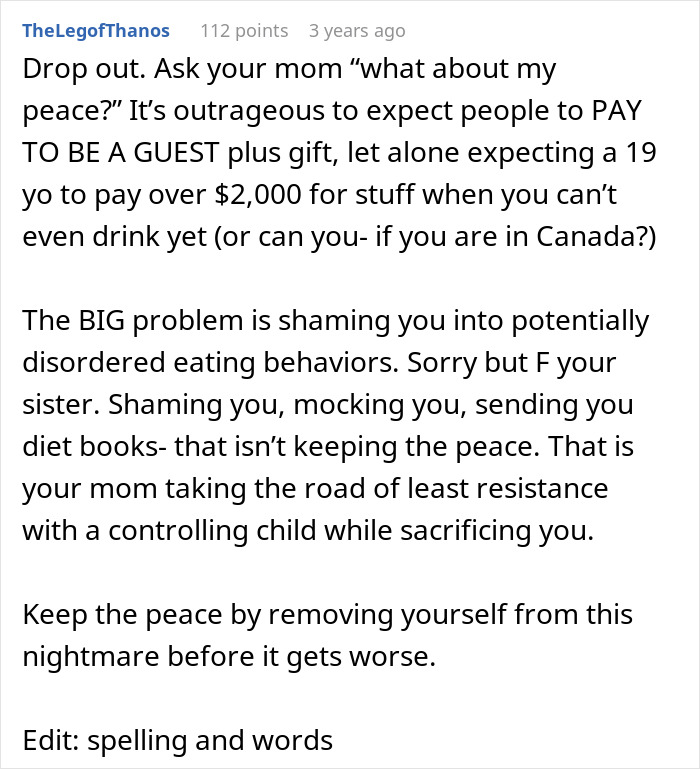 Text post discussing a woman witnessing her sister turn into a bridezilla and the resulting family conflict.