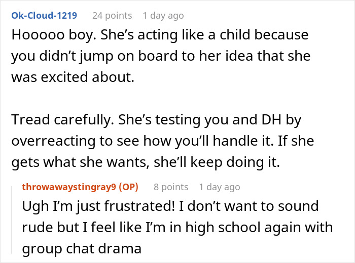 Online discussion about MIL tantrum after her inappropriate baby shower idea was rejected, with frustration and drama shared.