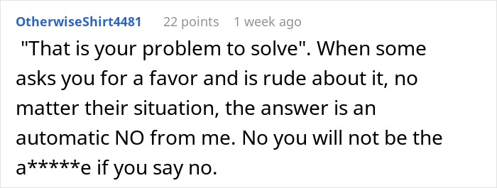 Screenshot of a Reddit comment about refusing to pay for a hotel to support a roommate&rsquo;s situation with her family.