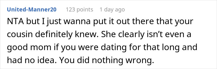 Screenshot of an online comment discussing a man wondering if he was wrong for dumping his girlfriend because she has kids. Screenshot of an online comment discussing a man wondering if he was wrong for dumping his girlfriend because she has kids.