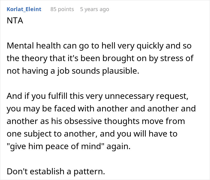 Comment discussing mental health and obsessive behavior related to a guy demanding paternity test for 3-year-old son.