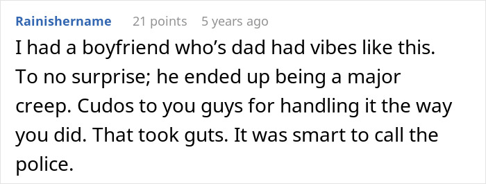 Comment describing a creepy dad who tried to lie his way out of trouble but ended up in jail anyway.