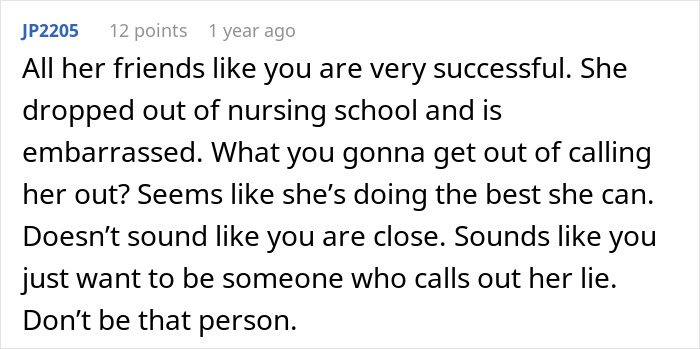 Screenshot of a Reddit comment discussing a woman who lies about her career and fabricates wild stories.