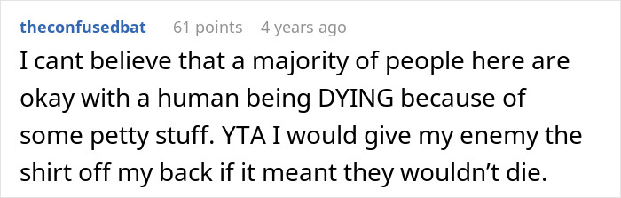 Selfish lady Reddit comment screenshot condemning indifference to someone dying, black text on white background