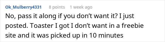 Reddit comment about unwanted gift and passing it along, related to daycare worker coworker passive-aggressive gift story.