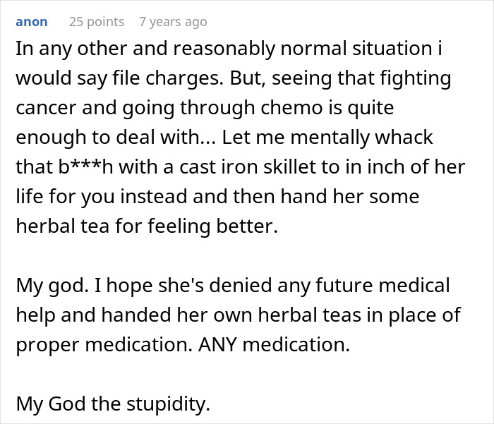 Comment discussing the struggle of a man fighting cancer and the difficulties caused by his mother-in-law&rsquo;s behavior.
