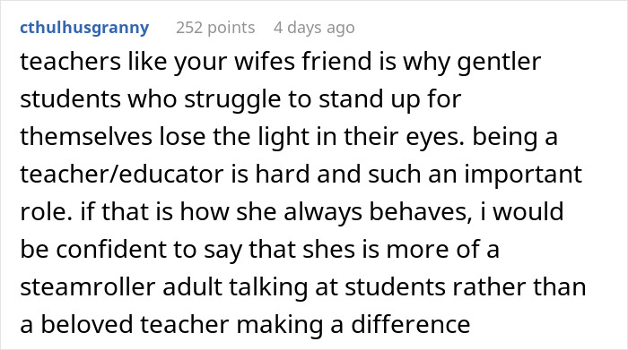 Comment discussing a teacher being challenged by a student who shared a fun fact she didn&rsquo;t know, highlighting educator struggles.