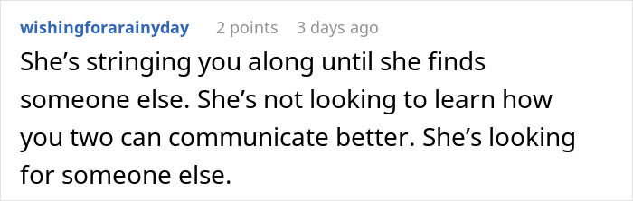 Screenshot of an online comment discussing relationship communication as a lady uses AI as her personal relationship coach.