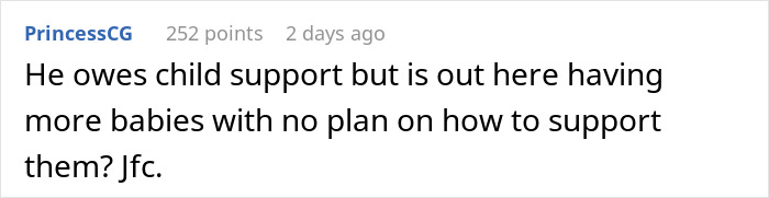 Comment about child support and having more babies without a plan, reflecting teen stepsister&rsquo;s support in family conflict.