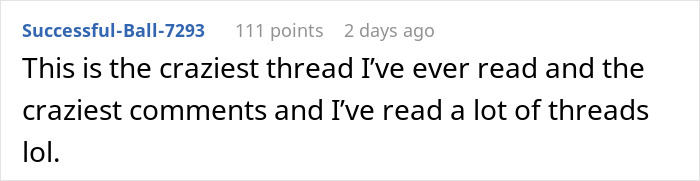 Comment by user Successful-Ball-7293, expressing shock at the thread and its comments with casual tone.