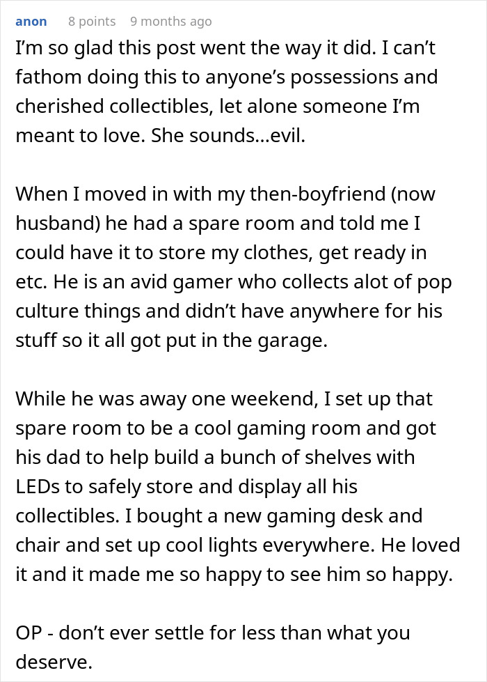 Man playing video games in a room with Star Wars figures and collectibles displayed on shelves with LED lighting.