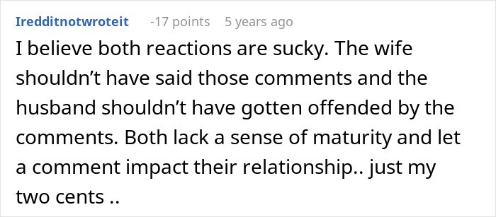 Reddit screenshot of a comment about relationship conflict mentioning embarrasses wife and lack of maturity