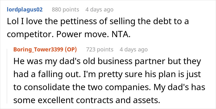 Reddit conversation about emptying father's estate and disputed business debts between former partners.
