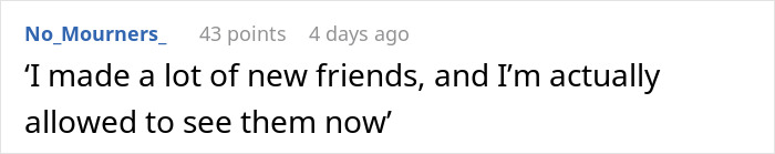 Screenshot of a social media comment about making new friends and being allowed to see them, related to confidence rebuilding. Screenshot of a social media comment about making new friends and being allowed to see them, related to confidence rebuilding.