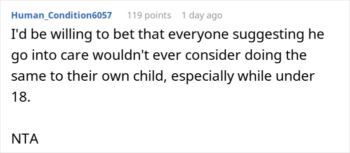 Text post from an online forum discussing opinions on a wife&rsquo;s disabled son hampering normal life at home.